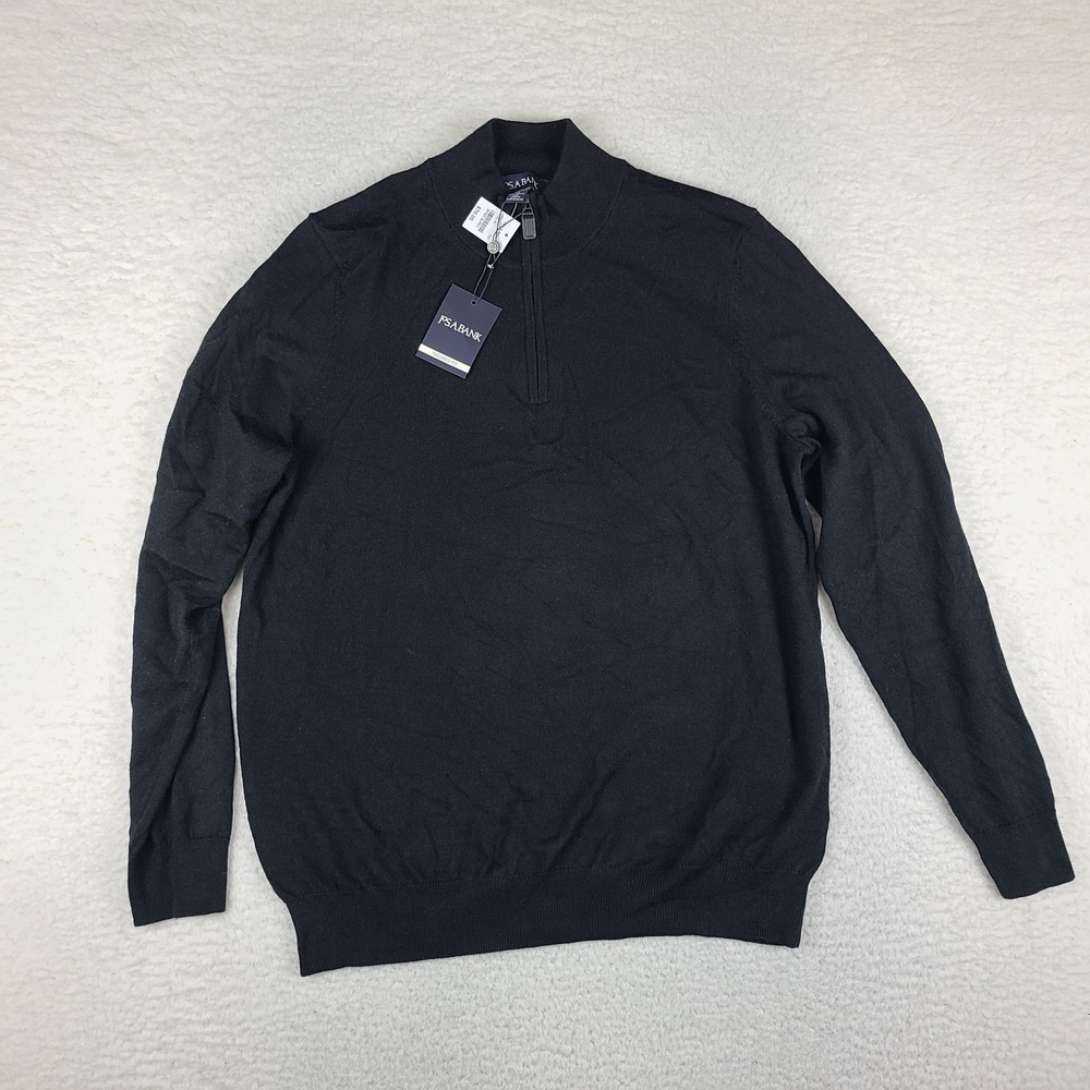 Jos A Bank Sweater Mens XL Black Tailored Fit Merino Wool Quarter Zip NEW NWT